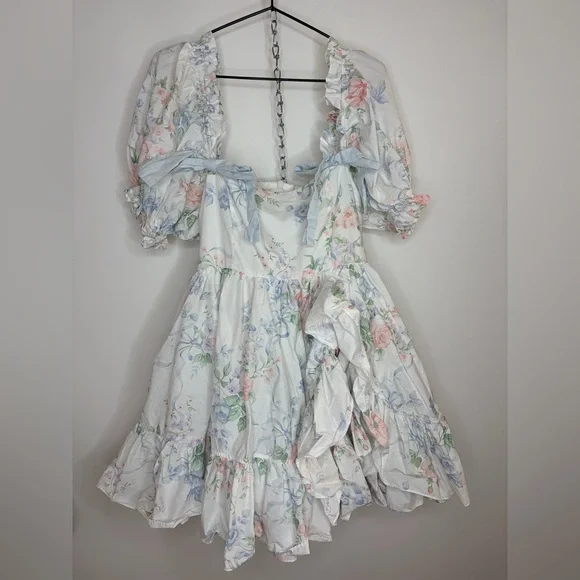 Selkie Pastel Floral Dress with Puff Sleeves - Picture 3 of 7